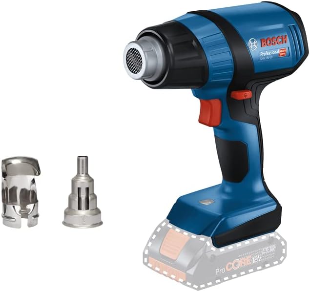 Bosch Professional 18V System GHG 18V-50 Cordless Heat Gun (excluding Batteries and Charger, incl. GHG 18V-50, Reflector Nozzle, 32 x 33 mm, Reduction Nozzle, 9 mm, in Carton)