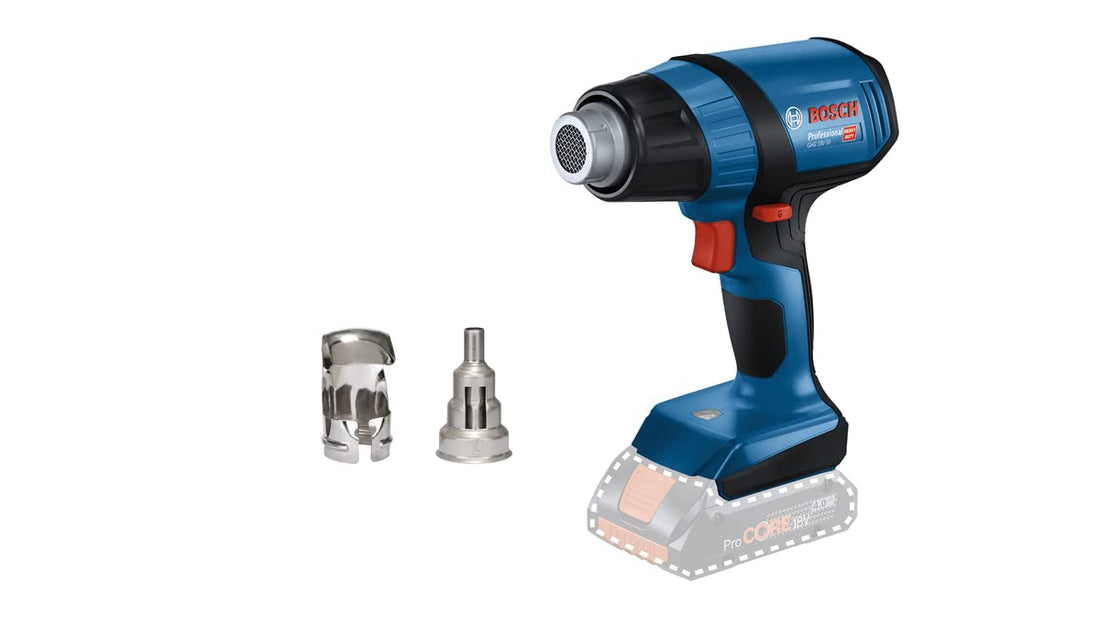 Bosch Professional 18V System GHG 18V-50 Cordless Heat Gun (excluding Batteries and Charger, incl. GHG 18V-50, Reflector Nozzle, 32 x 33 mm, Reduction Nozzle, 9 mm, in Carton)
