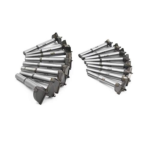 Meichoon Forstner Drill Bit Set 15-35mm 16 Pcs, Carbide Forstner Bits High Speed Steel Wood Tool Punching Bit Wood Slabs Flat Wing Drilling Hole Hinge Cemented Carbide Drilling Counterbore DC01