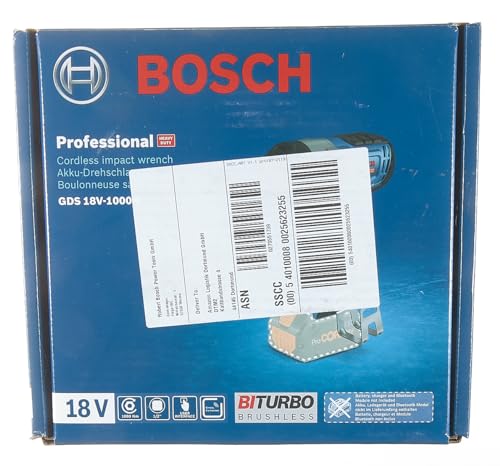 Bosch Professional BITURBO GDS 18V-1000 C cordless impact driver (1000 Nm tightening torque, 1600 Nm breakaway torque, excl. rechargeable batteries and charger, in cardboard box)