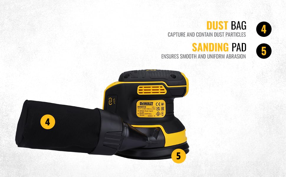 DeWalt 18V XR Brushless Random Orbital Sander, 125 mm Pad Size