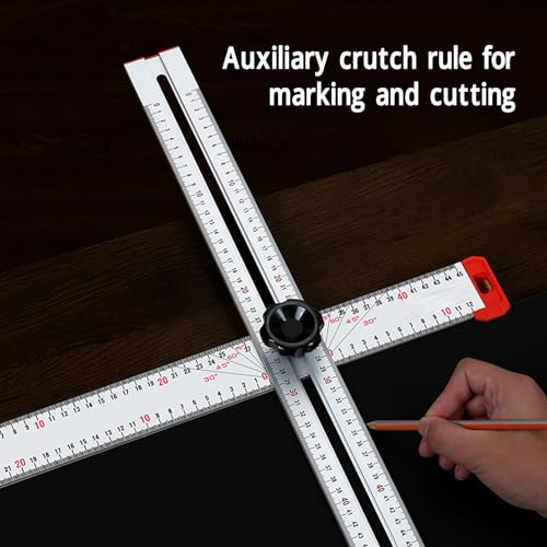 T Square Ruler, 90cm Precision Woodworking Scriber T Square with 0-180° Protractor, Aluminum Alloy Architect Ruler Layout and Measuring Tool Positioning Scribe Tool for Carpenter
