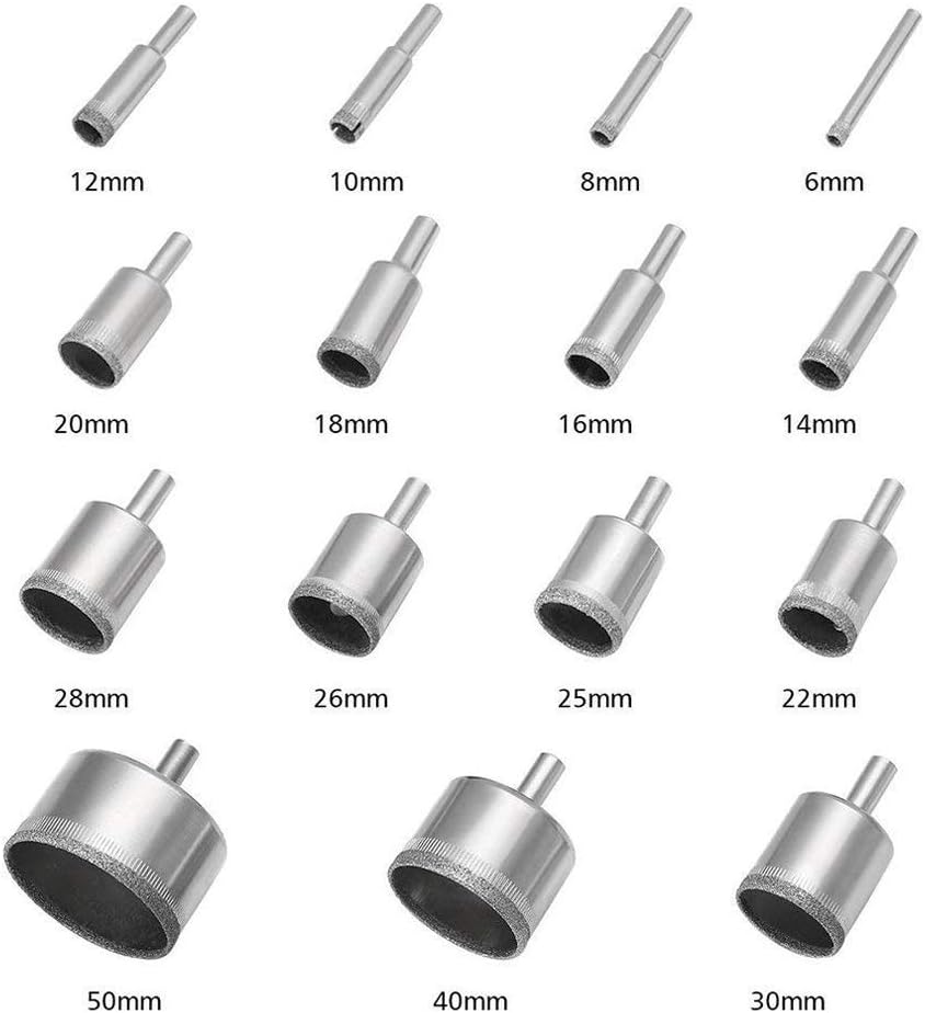 Diamond Drill Bit Set Hole, 15PCS Hole Saw Set for Glass, Marble, Granite Stone