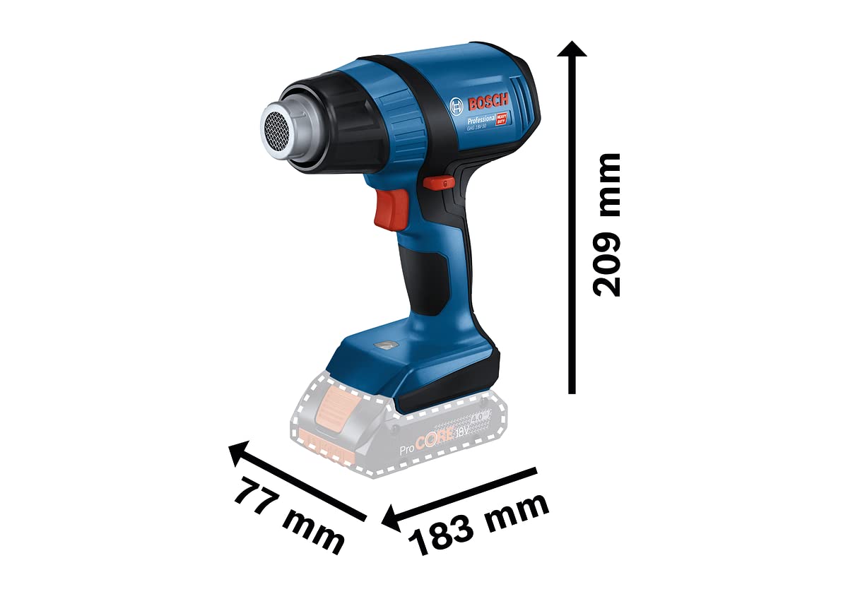 Bosch Professional 18V System GHG 18V-50 Cordless Heat Gun (excluding Batteries and Charger, incl. GHG 18V-50, Reflector Nozzle, 32 x 33 mm, Reduction Nozzle, 9 mm, in Carton)