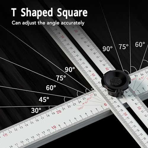 T Square Ruler, 90cm Precision Woodworking Scriber T Square with 0-180° Protractor, Aluminum Alloy Architect Ruler Layout and Measuring Tool Positioning Scribe Tool for Carpenter