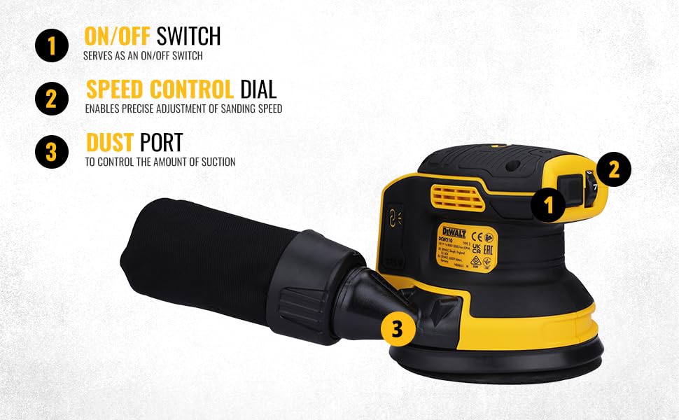 DeWalt 18V XR Brushless Random Orbital Sander, 125 mm Pad Size