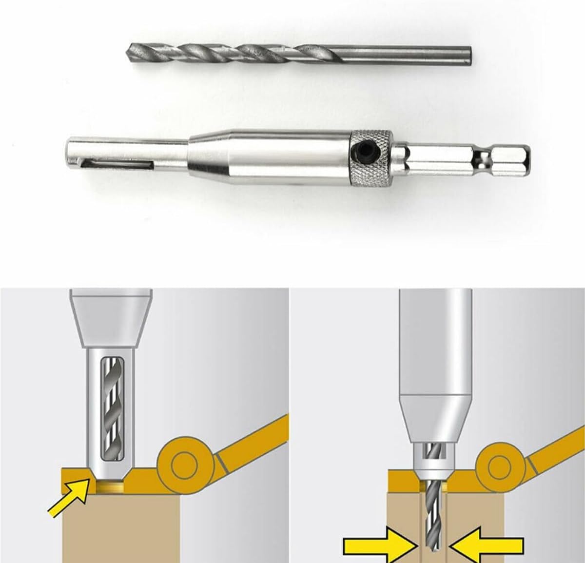 AIMALL 7-Piece Self-Centering Hinge Drill Bit Set – 1/4" Hex Shank for Woodworking, Cabinet Hinges, Door Handles, and Pilot Holes – High-Precision Positioning Tools