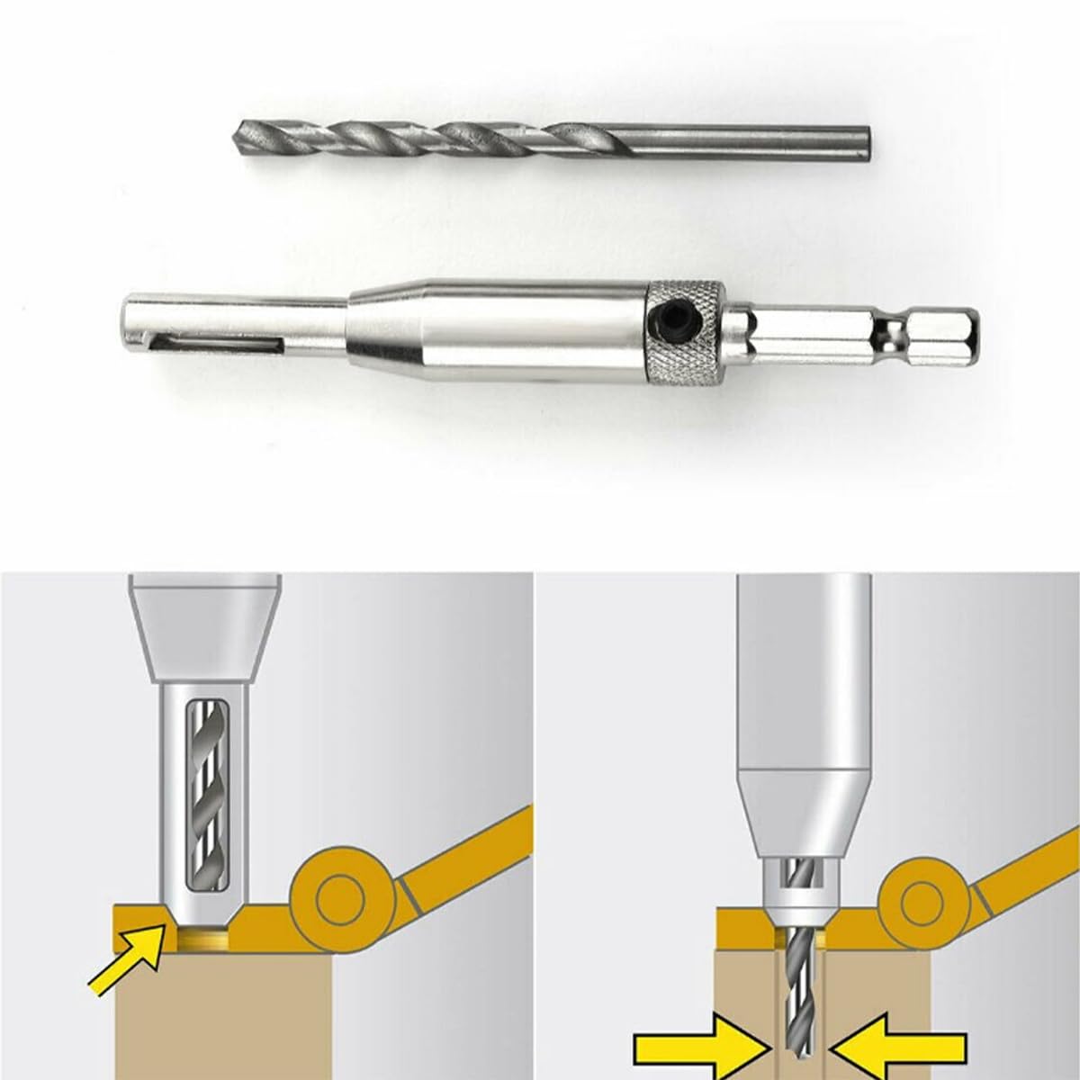 AIMALL 7-Piece Self-Centering Hinge Drill Bit Set – 1/4" Hex Shank for Woodworking, Cabinet Hinges, Door Handles, and Pilot Holes – High-Precision Positioning Tools