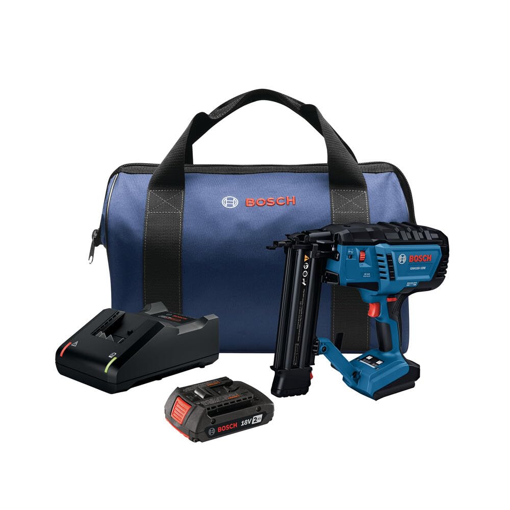 BOSCH GNH18V-18MB12 18V Brushless 18-Gauge Brad Nailer Kit with 2Ah Battery and Charger - Cordless, Efficient, and Precise for Decorative Work and Tight Spaces