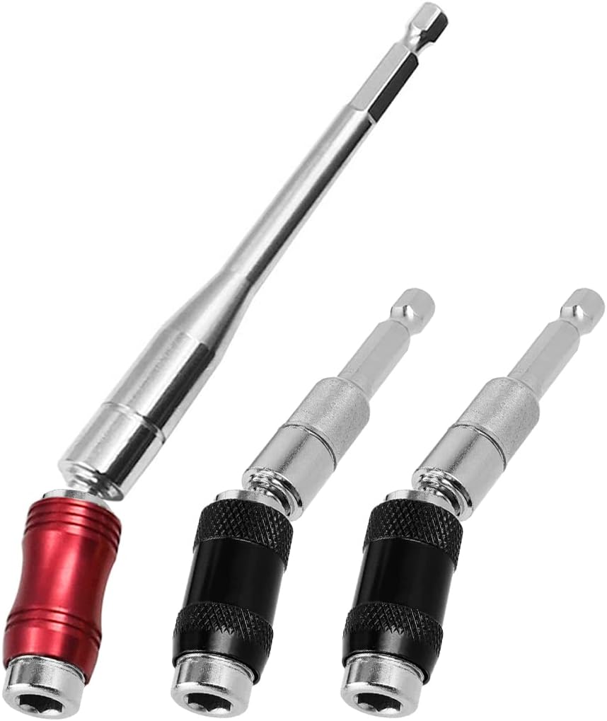 Saipe 3PCS Adjustable Pivot Bit Holder Magnetic Pivoting Bit Tip Holder 1/4" Hex Shank Drill Bit Extension Quick Release Flexible Screw Drill Tip Extension Rod for Tight Spaces/Corners (88mm+145mm)