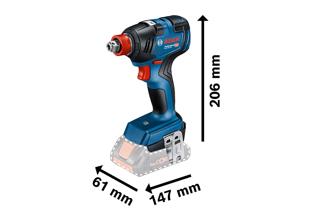 Bosch Professional 18V System Cordless Impact Driver GDX 18V-200 (max. Torque of 200 Nm, excluding Rechargeable Batteries and Charger, in Carton)