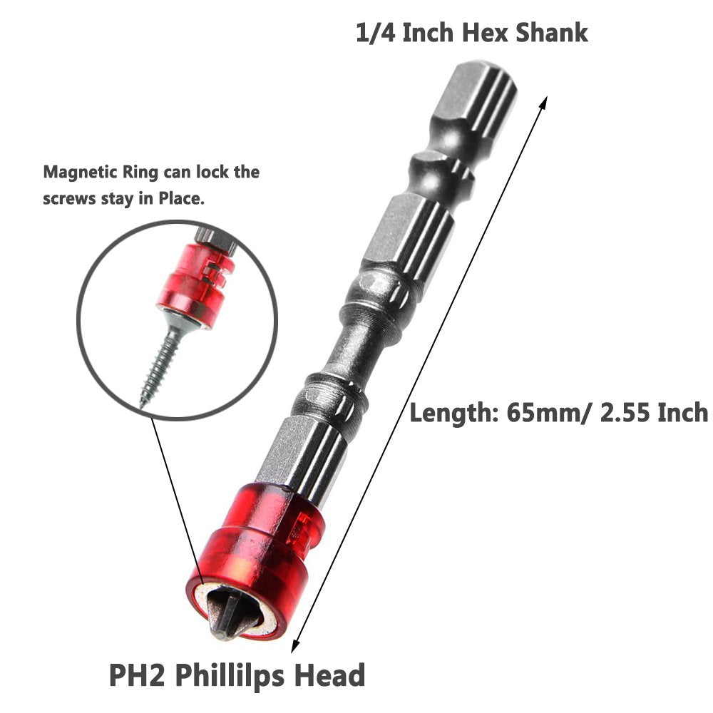 Screwdriver Bits, Magnetic Collar Design 10pcs 1/4 Inch Hex Shank