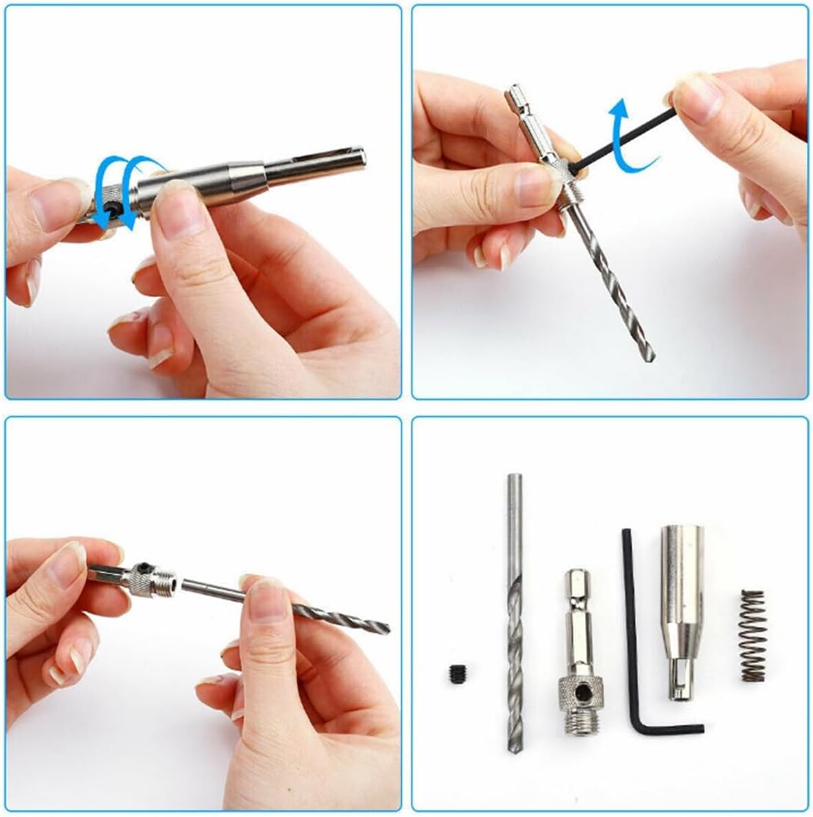 AIMALL 7-Piece Self-Centering Hinge Drill Bit Set – 1/4" Hex Shank for Woodworking, Cabinet Hinges, Door Handles, and Pilot Holes – High-Precision Positioning Tools