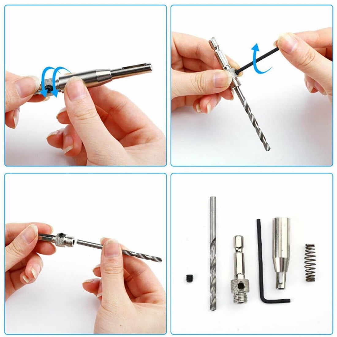 AIMALL 7-Piece Self-Centering Hinge Drill Bit Set – 1/4" Hex Shank for Woodworking, Cabinet Hinges, Door Handles, and Pilot Holes – High-Precision Positioning Tools