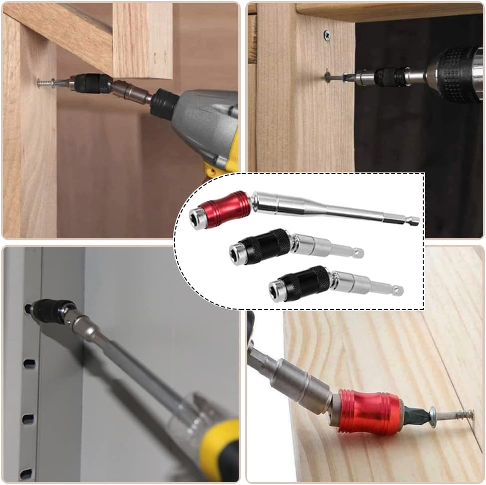 Saipe 3PCS Adjustable Pivot Bit Holder Magnetic Pivoting Bit Tip Holder 1/4" Hex Shank Drill Bit Extension Quick Release Flexible Screw Drill Tip Extension Rod for Tight Spaces/Corners (88mm+145mm)