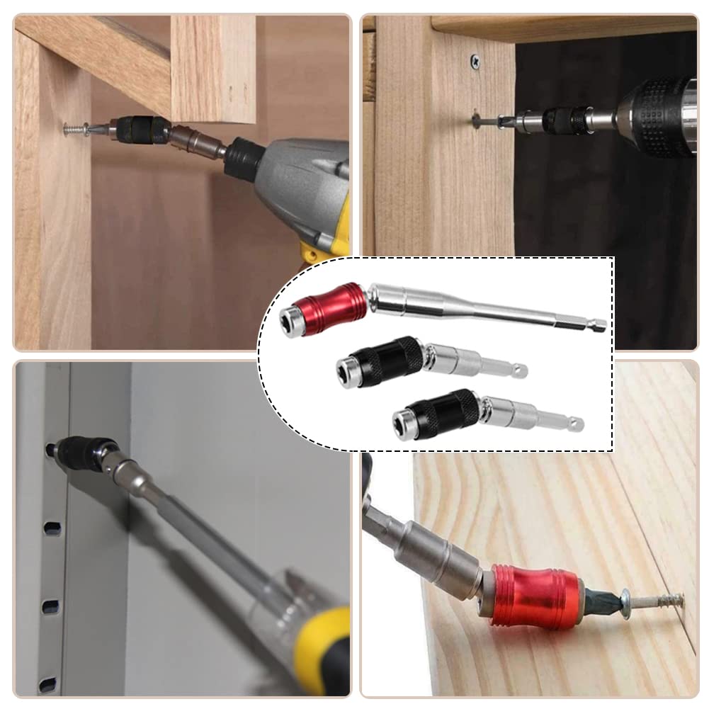 Saipe 3PCS Adjustable Pivot Bit Holder Magnetic Pivoting Bit Tip Holder 1/4" Hex Shank Drill Bit Extension Quick Release Flexible Screw Drill Tip Extension Rod for Tight Spaces/Corners (88mm+145mm)