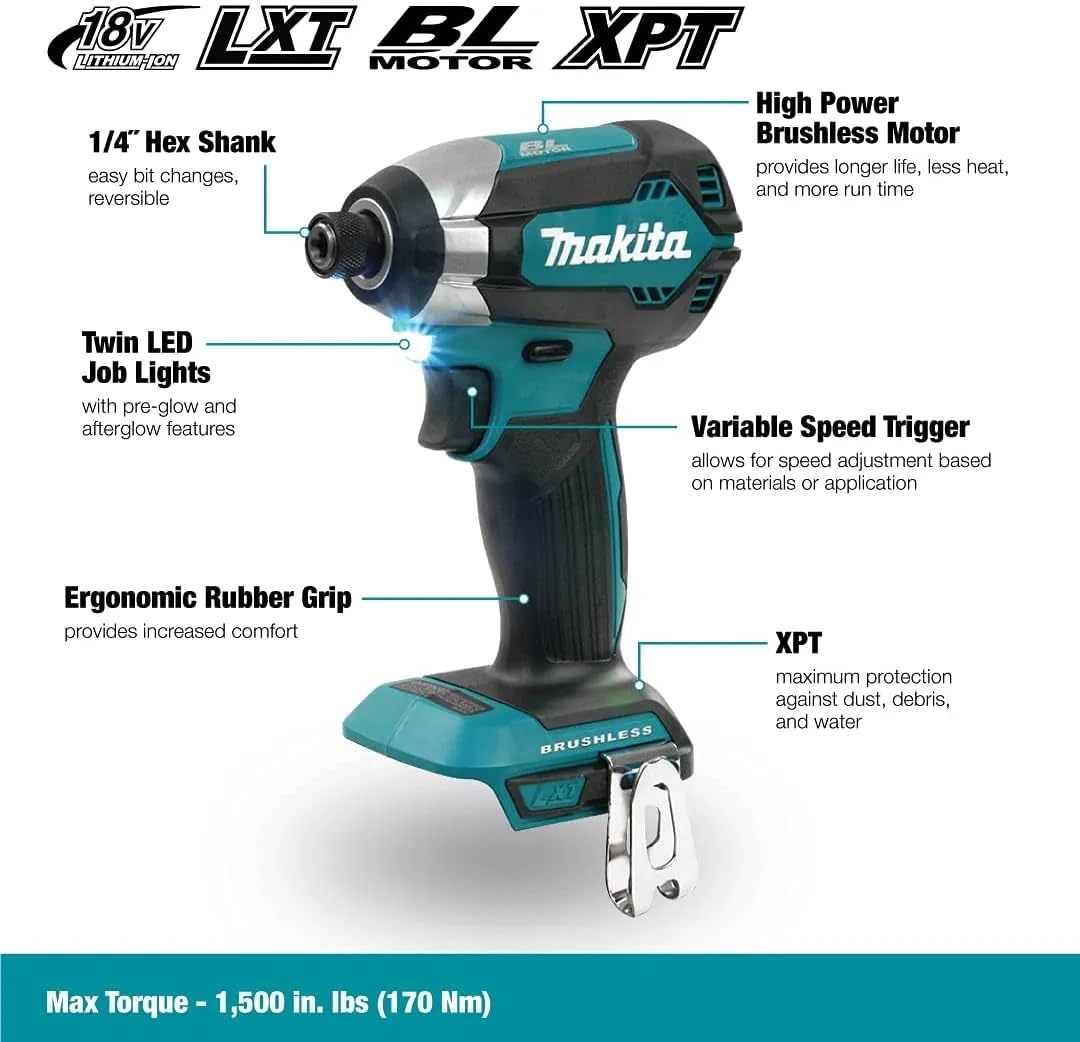 Makita DTD153Z 18V LXT Brushless 1/4" Hex Impact Driver (Tool skin only, no battery/charger) in plain packaging.