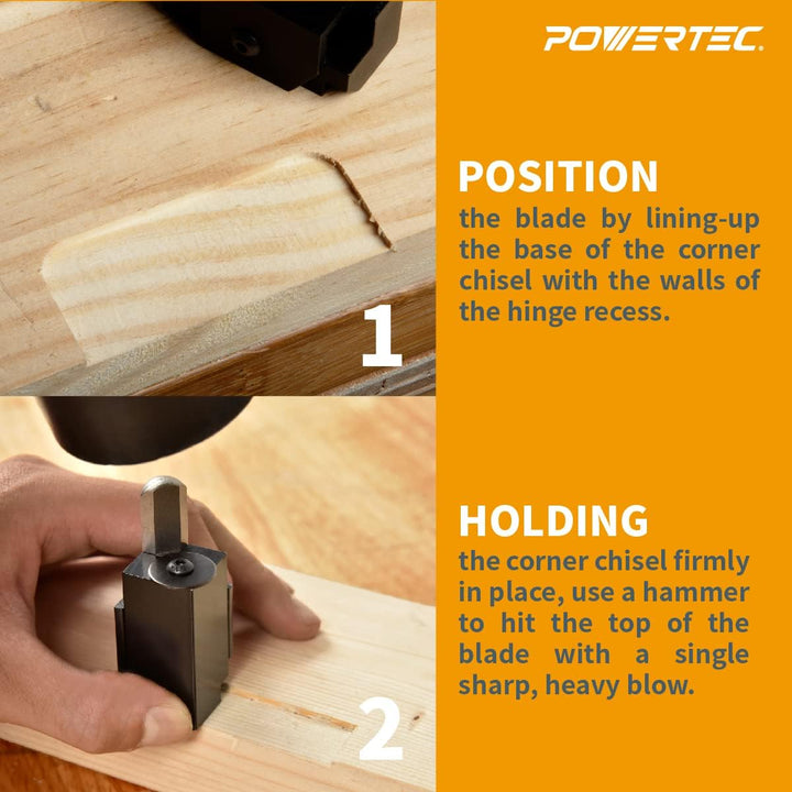 POWERTEC Corner Chisel, Square Mortise Chisel for Door Strike Plate, Door Hinges, Framing, and Woodworking (71036)