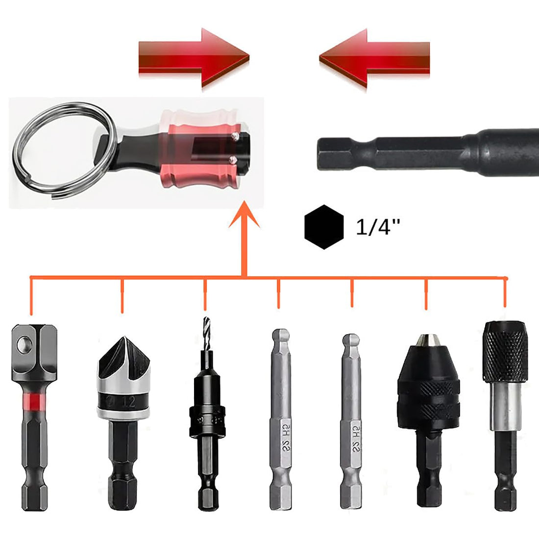 12 pcs crewdriver Bits Holders,1/4 Inch Hex Shank Handy Keychain Extension Bar Quick Release Drill Screw Socket Bit Holder for Impact Driver Drill Bit