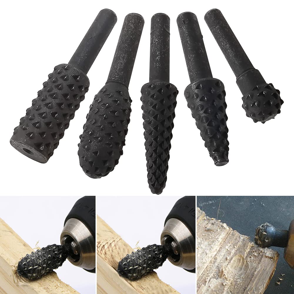 5 Pcs Burr Drill Set, Rasp Chisel Drill Bits