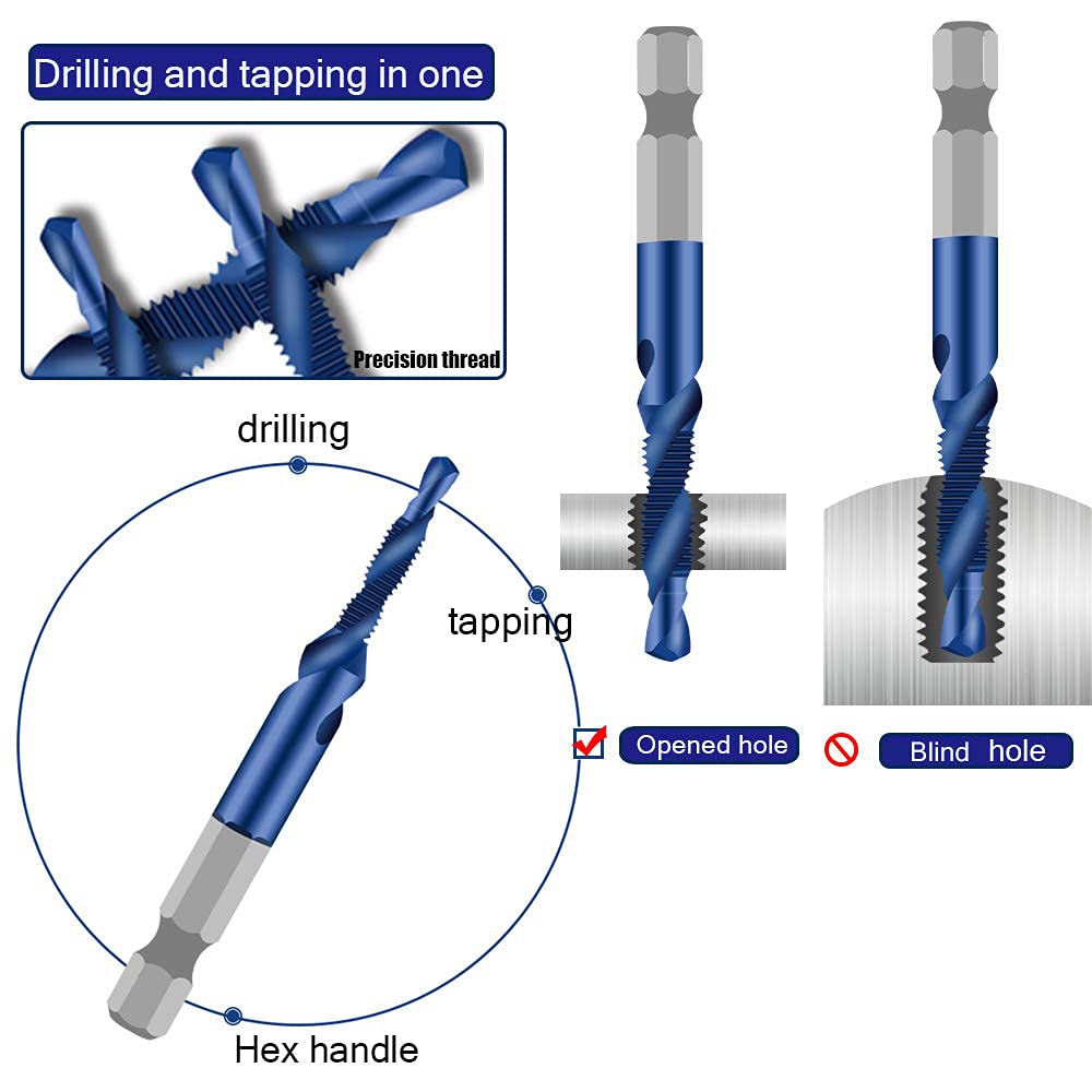 Combination Drill & Taps Bit Set, Screw Tapping