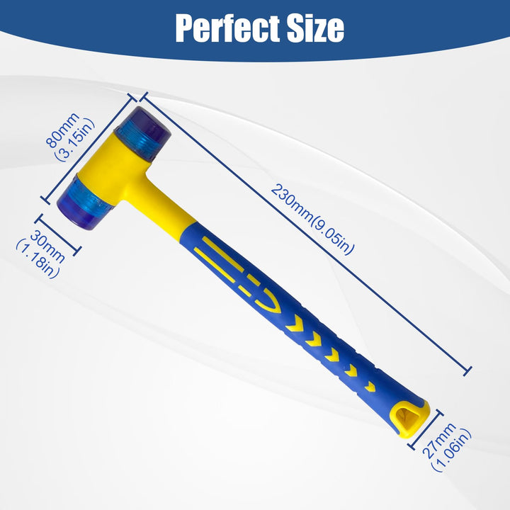 Rubber Mallet Hammer,KAIHAOWIN 30mm Rubber Mallet Rubber Hammer Small Rubber Mallet Double-Faced Soft Hammer with Ergonomic Shaped Anti-Shock/Slip Handle for Jewelry Leather Crafts Woodworking Camping