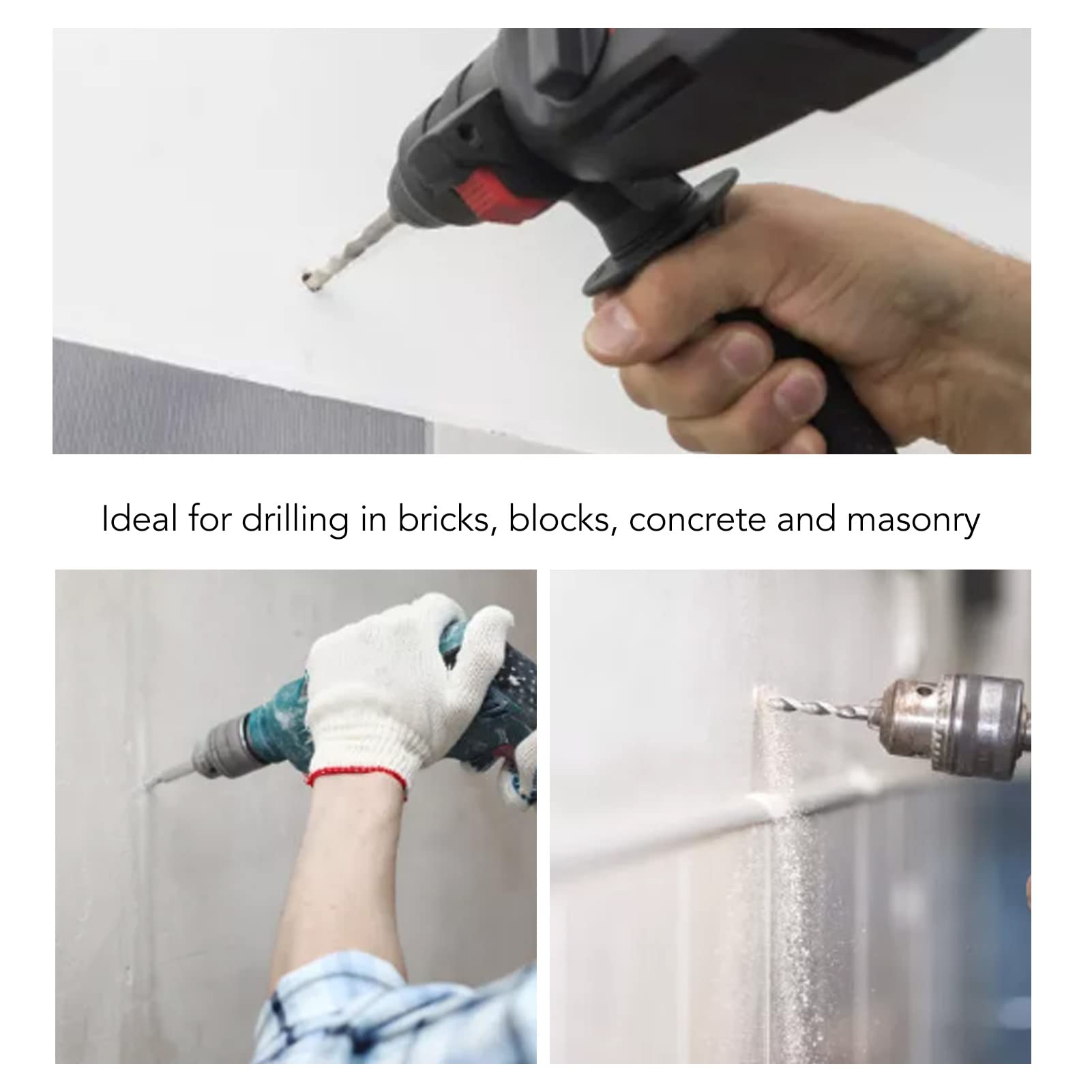 5 Pcs Masonry Drill Bit Set, 6mm 8mm 10mm 12mm 14mm Punch Diameter 210mm Length Cross Drill Bits for Electric Hammers