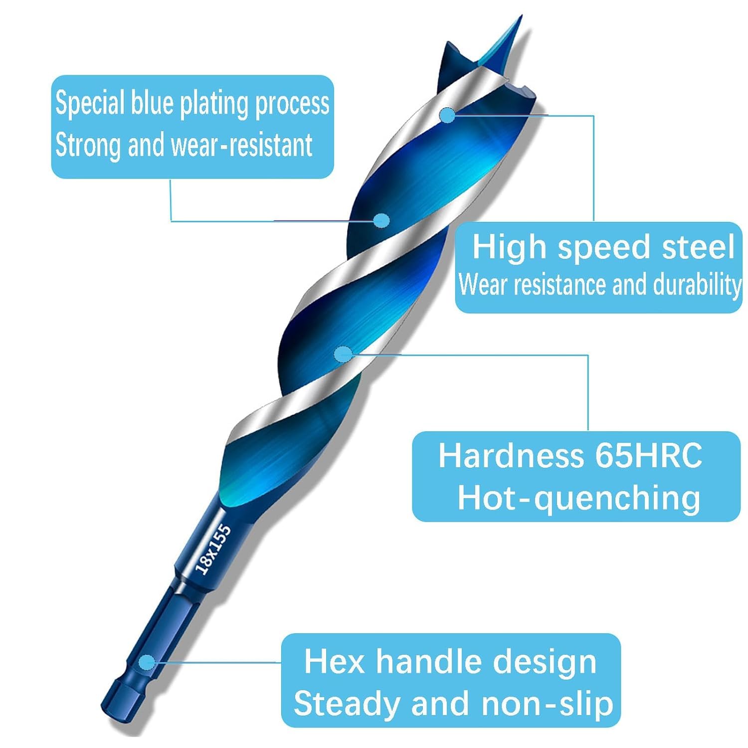 YUENTOEN 8Pcs Auger Drill Bit for Wood, 8-22mm Woodworking Spiral Drill Bit, 3 Flute Impact Wood Drill Bit with 6.35mm Hex Shank Quick Change for Hardwood and softwood, Plastic