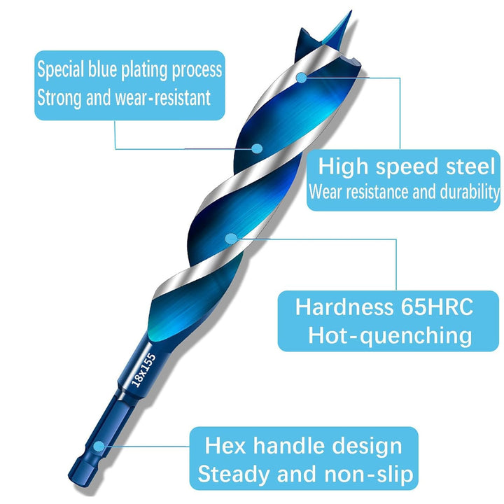 YUENTOEN 8Pcs Auger Drill Bit for Wood, 8-22mm Woodworking Spiral Drill Bit, 3 Flute Impact Wood Drill Bit with 6.35mm Hex Shank Quick Change for Hardwood and softwood, Plastic