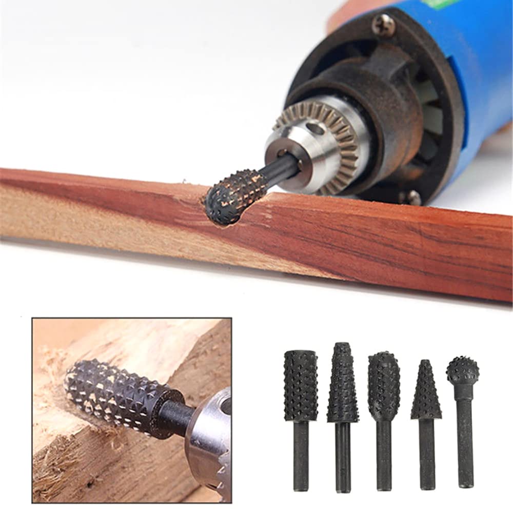 5 Pcs Burr Drill Set, Rasp Chisel Drill Bits