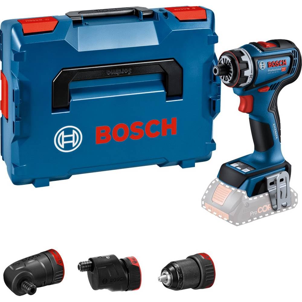 Bosch Professional 18V System Cordless Drill/Driver GSR 18V-90 FC (FlexiClick System, Hard Torque of 64 Nm, brushless Motor, 2-Gear, incl. 1x GFA 18-M, 1x GFA 18-E, 1x GFA 18-W, in L-BOXX)