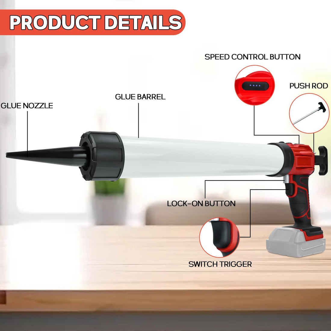 Cordless Caulk Gun Sausage Cartridge for Milwaukee 18V Battery,Dripless Caulking gun 20oz/600ml,Anti-Dripping,4 Adjustable Speeds,Powerful Electric Caulking Gun Tools,for Filling,Sealing(No Battery)
