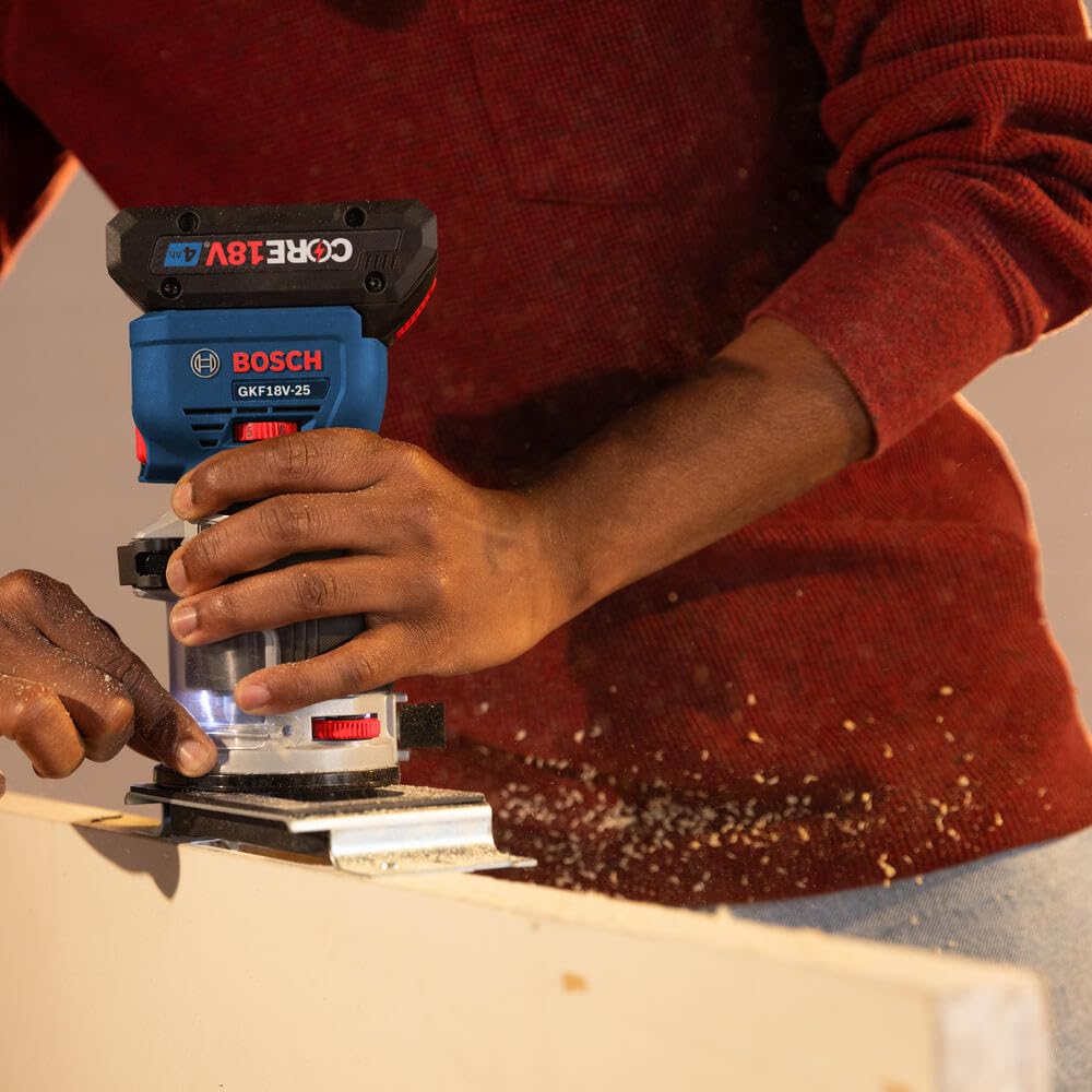 BOSCH GKF18V-25N 18V Brushless Colt™ Palm Router | Cordless Power and Precision for Woodworking Projects - Includes Dust Extraction System and Variable Speed Control (Bare Tool)