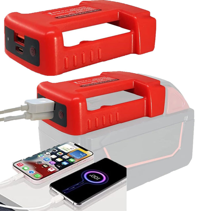 USB Power Tool Battery Chargers for Milwaukee M18 18V Battery ，USB Charger Adapter with USB-A&USB-C 2.1A Fast Charge Ports