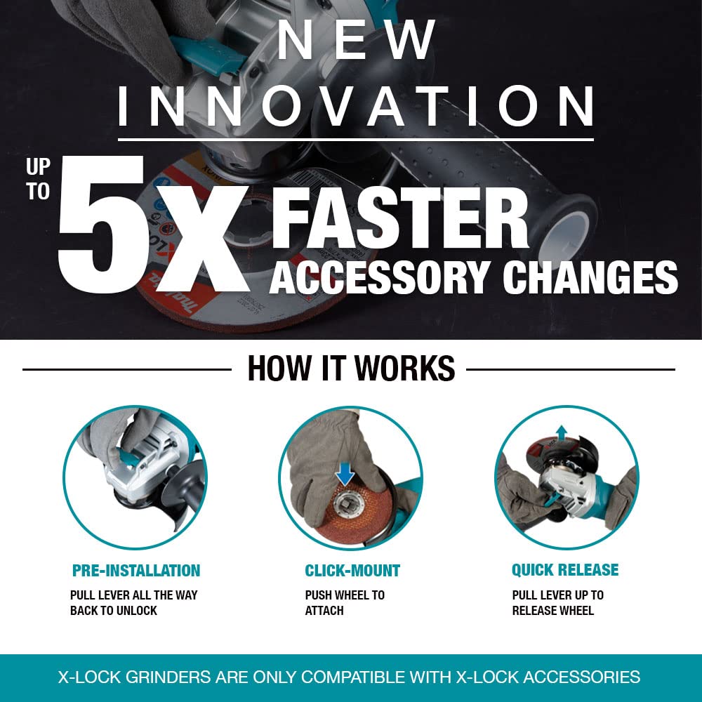Makita DGA519Z 18V Brushless X-Lock Angle Grinder, 125 mm Size