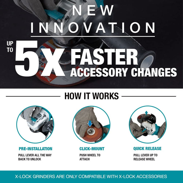 Makita DGA519Z 18V Brushless X-Lock Angle Grinder, 125 mm Size