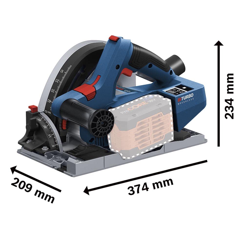 Bosch Professional BITURBO GKT 18V-52 GC Cordless Plunge Circular Saw (Adjustable Speed Levels, incl. connectivity Module, excl. Batteries and Charger, in L-BOXX 238)