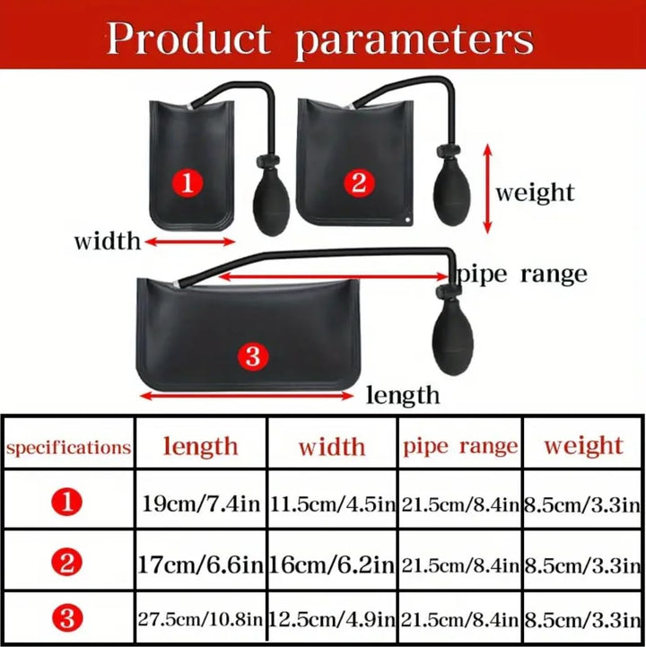 Air Wedge Bag Pump,Professional Leveling 3 Pack Strong Air Wedge Bag Kit,Car Door and Window Installation and Positioning air Cushion airbag(3 PCS air Bags)