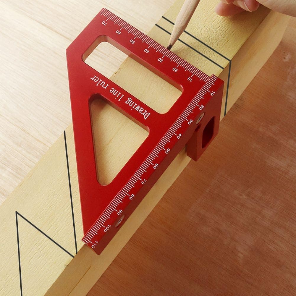 KETIPED 3D Multi-Angle Measuring Ruler,45/90 Degree Aluminum Alloy Woodworking Square Protractor,Drawing Line Ruler, Miter Triangle Ruler High Precision Layout Measuring Tool for Engineer Carpenter,R