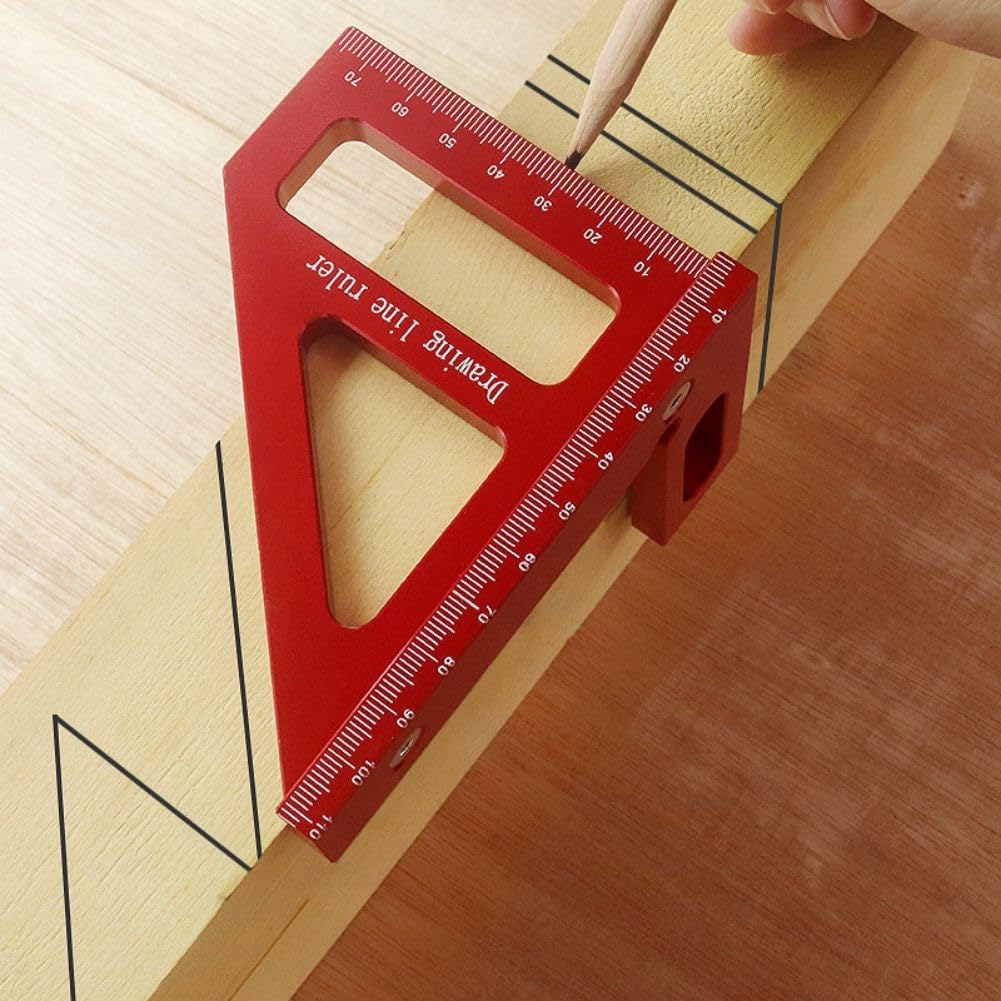 KETIPED 3D Multi-Angle Measuring Ruler,45/90 Degree Aluminum Alloy Woodworking Square Protractor,Drawing Line Ruler, Miter Triangle Ruler High Precision Layout Measuring Tool for Engineer Carpenter,R