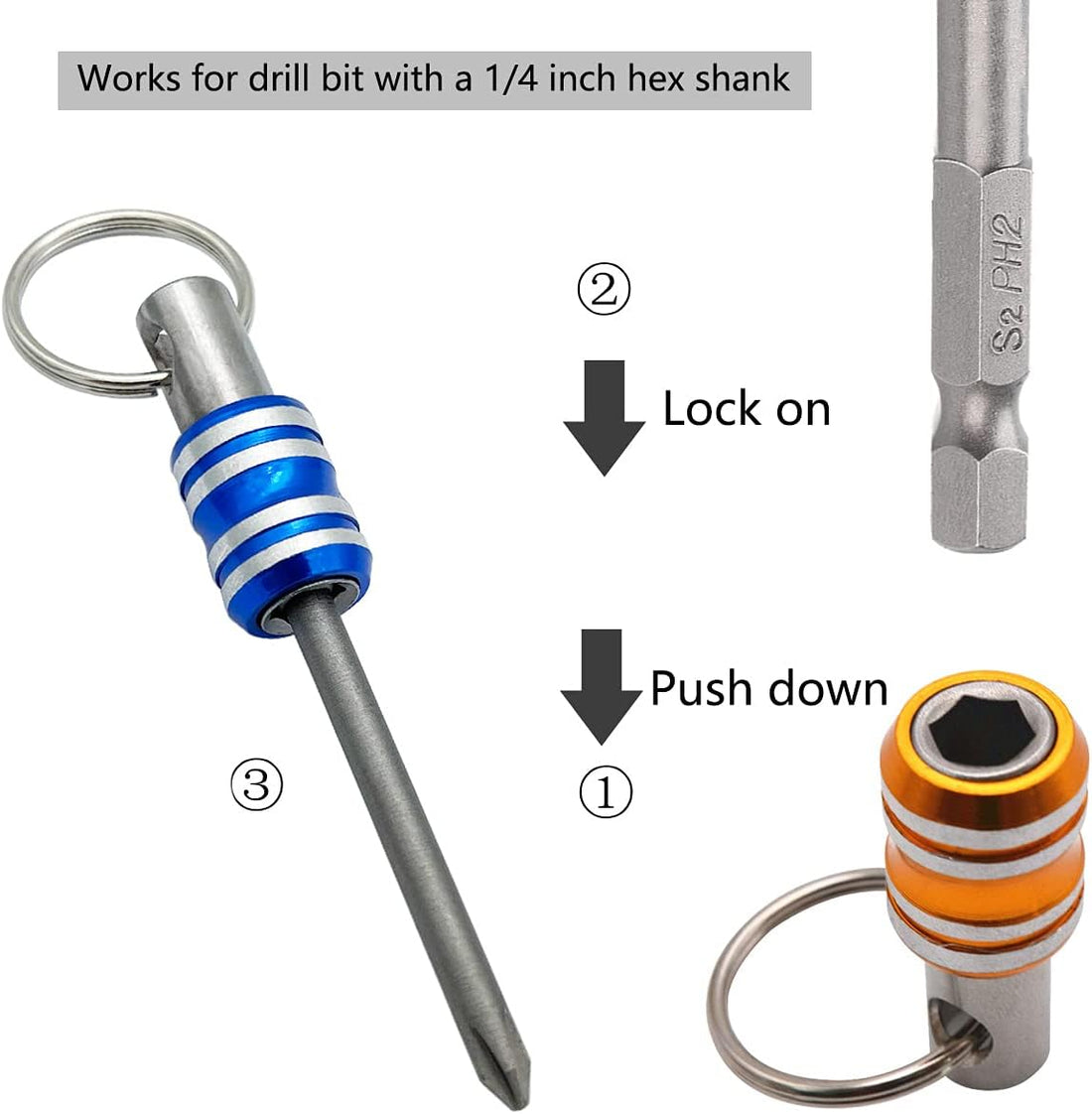 Saipe 5pcs 1/4inch Hex Shank Keychain Screwdriver Bits Holder Set Extension Bar Quick Change Drill Screw Adapter Screw Bit Holder for drill