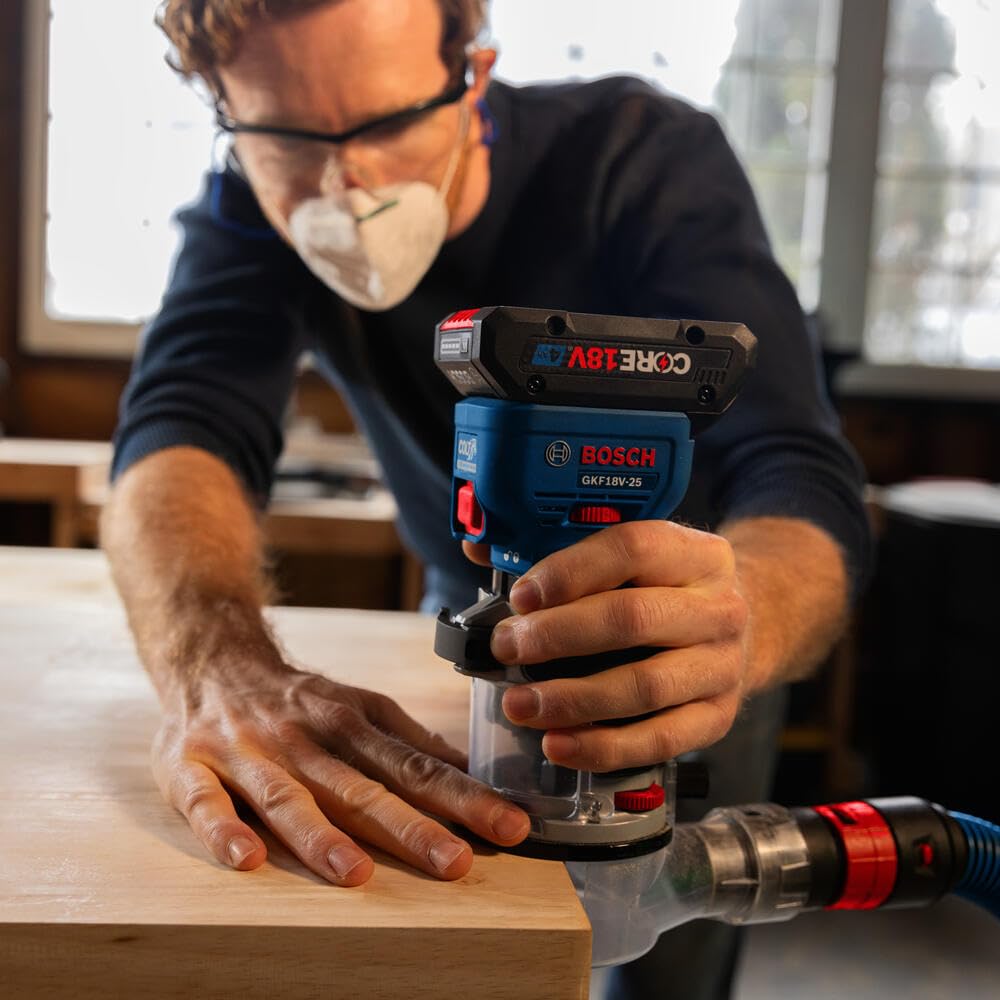 BOSCH GKF18V-25N 18V Brushless Colt™ Palm Router | Cordless Power and Precision for Woodworking Projects - Includes Dust Extraction System and Variable Speed Control (Bare Tool)