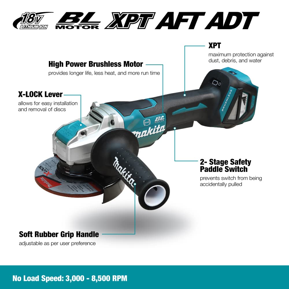 Makita DGA519Z 18V Brushless X-Lock Angle Grinder, 125 mm Size