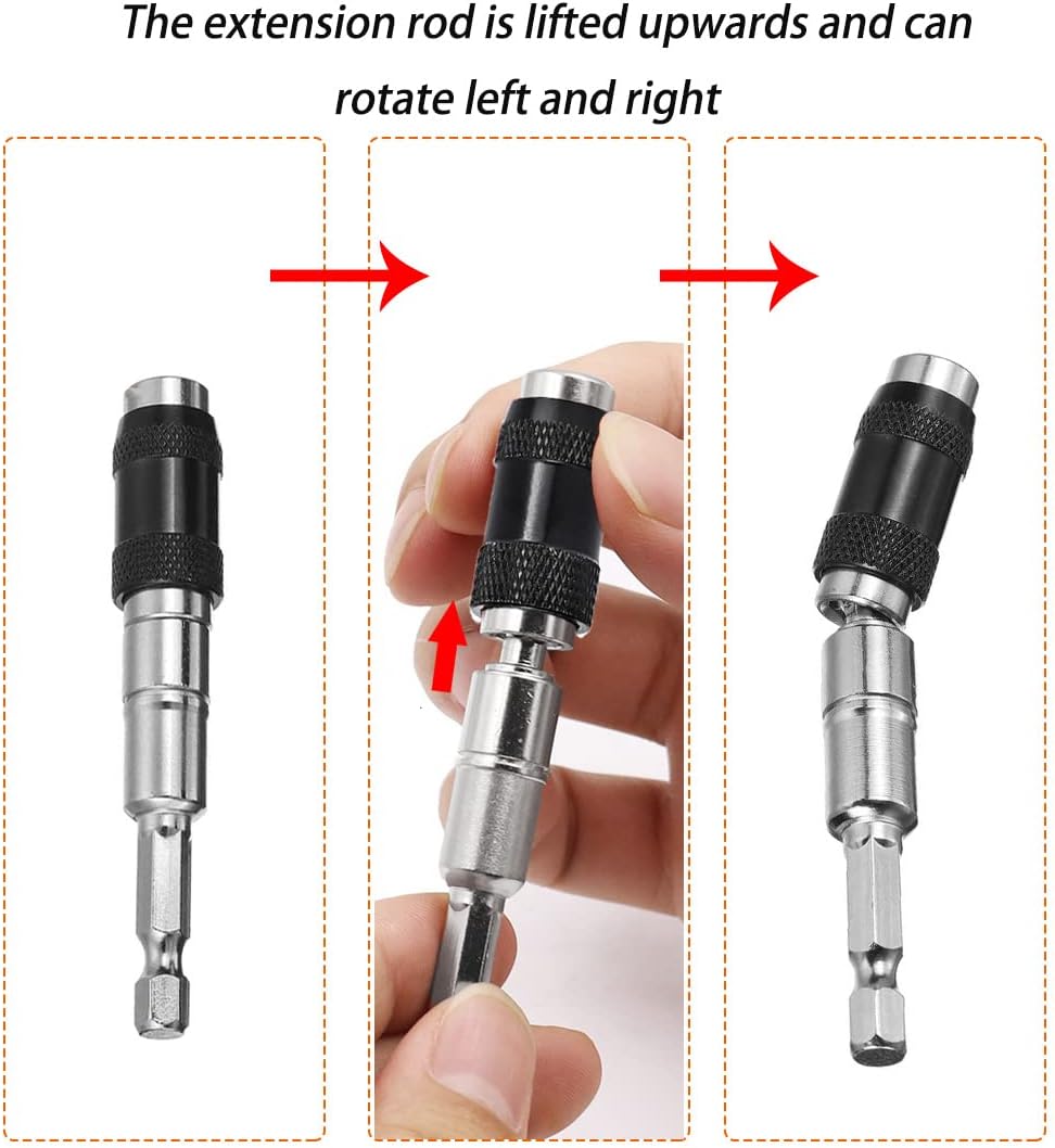 Saipe 3PCS Adjustable Pivot Bit Holder Magnetic Pivoting Bit Tip Holder 1/4" Hex Shank Drill Bit Extension Quick Release Flexible Screw Drill Tip Extension Rod for Tight Spaces/Corners (88mm+145mm)