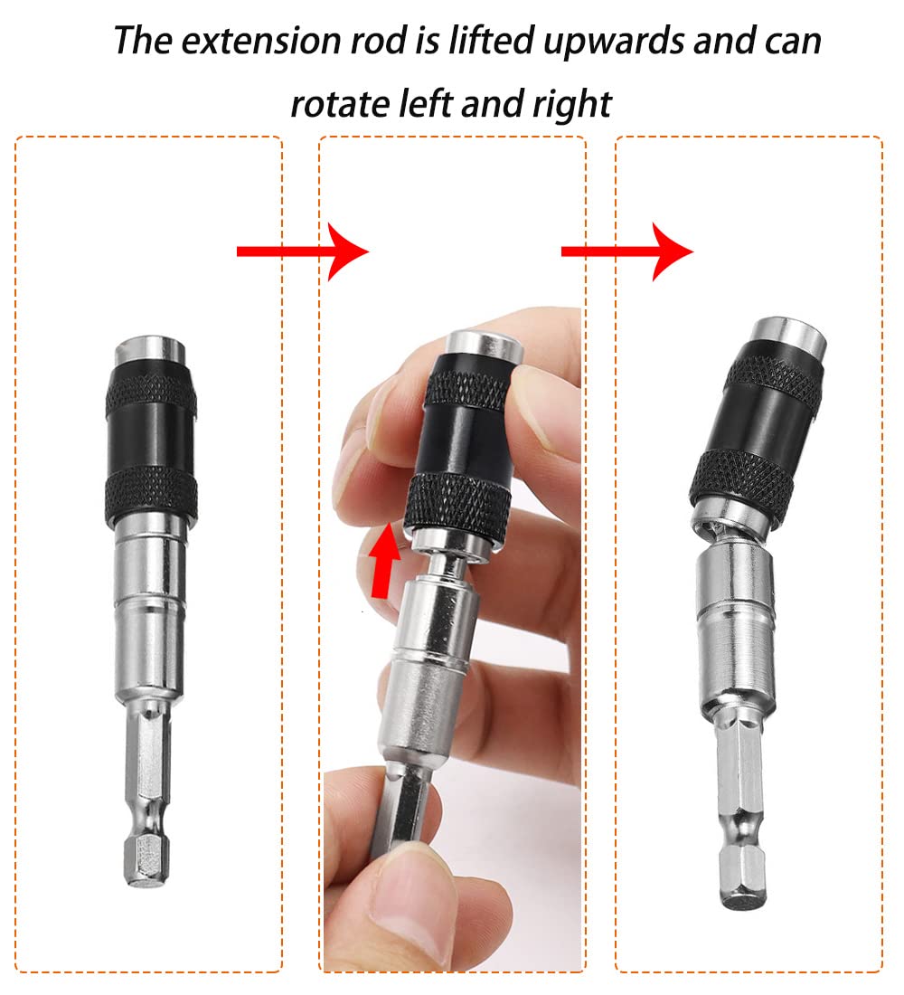 Saipe 3PCS Adjustable Pivot Bit Holder Magnetic Pivoting Bit Tip Holder 1/4" Hex Shank Drill Bit Extension Quick Release Flexible Screw Drill Tip Extension Rod for Tight Spaces/Corners (88mm+145mm)