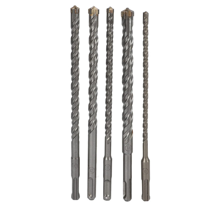 5 Pcs Masonry Drill Bit Set, 6mm 8mm 10mm 12mm 14mm Punch Diameter 210mm Length Cross Drill Bits for Electric Hammers