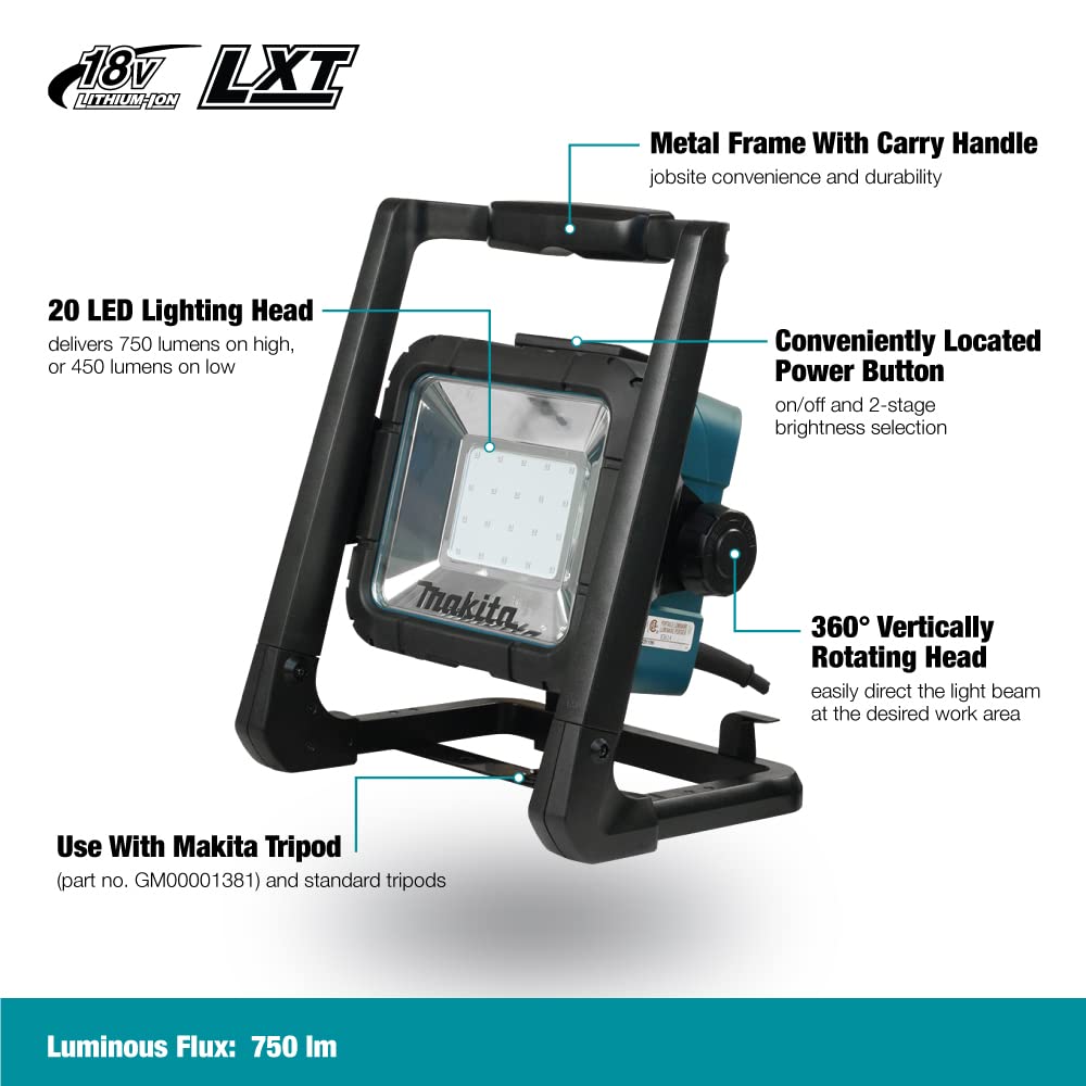 Makita DML805 18V LXT Lithium-Ion Cordless/Corded L.E.D. Flood Light Tool, Blue/Black