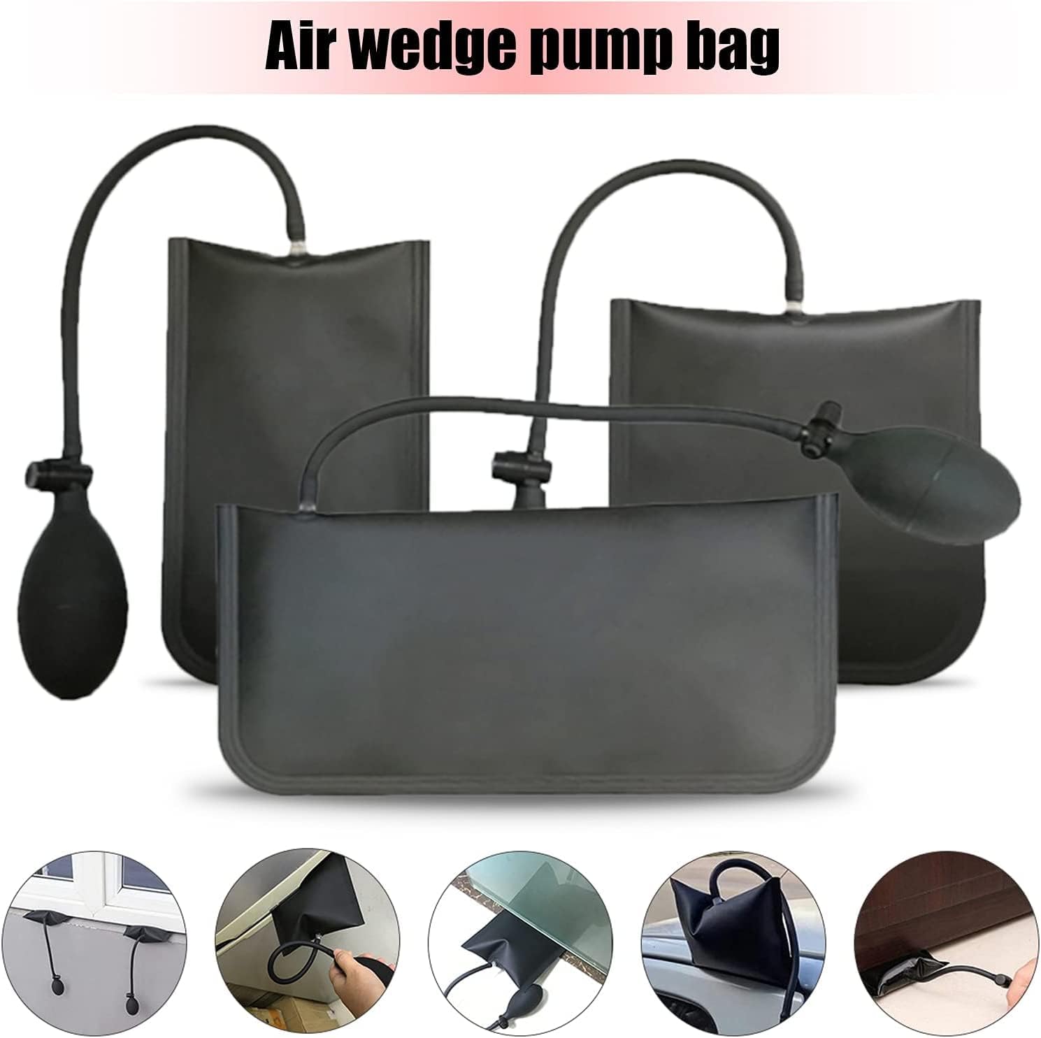 Air Wedge Bag Pump,Professional Leveling 3 Pack Strong Air Wedge Bag Kit,Car Door and Window Installation and Positioning air Cushion airbag(3 PCS air Bags)