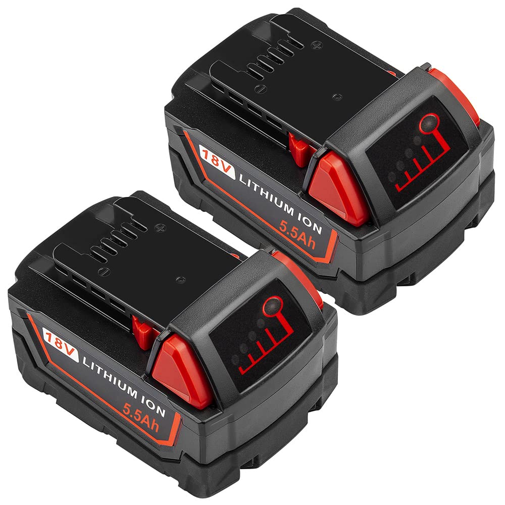 2 Pack 18V 5.5Ah for M18 Replacement Battery Compatible with Milwaukee Lithium Battery Power Tools 48-11-1820 48-11-1840 48-11-1850 48-11-1828 48-11-1815 Cordless Tool Batteries with LED Indicator
