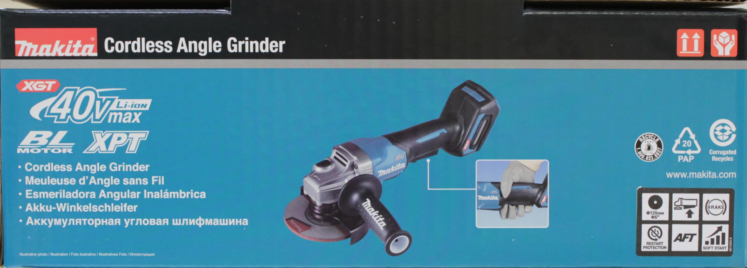 MAKITA 40V MAX XGT BRUSHLESS 125MM PADDLE SWITCH ANGLE GRINDER SKIN GA013GZ